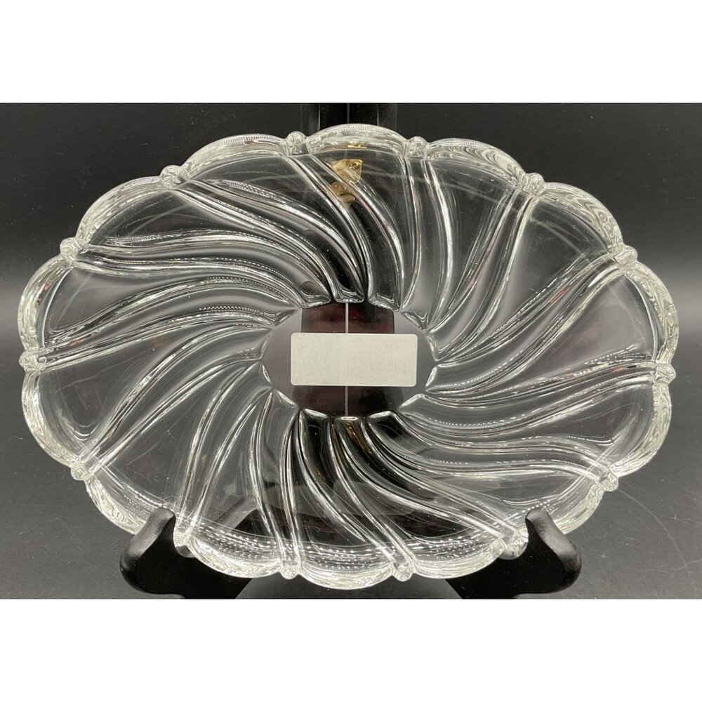 New Mikasa Peppermint Clear Sweet Dish 9 1/2" Oval Glass Serving Bowl Germany